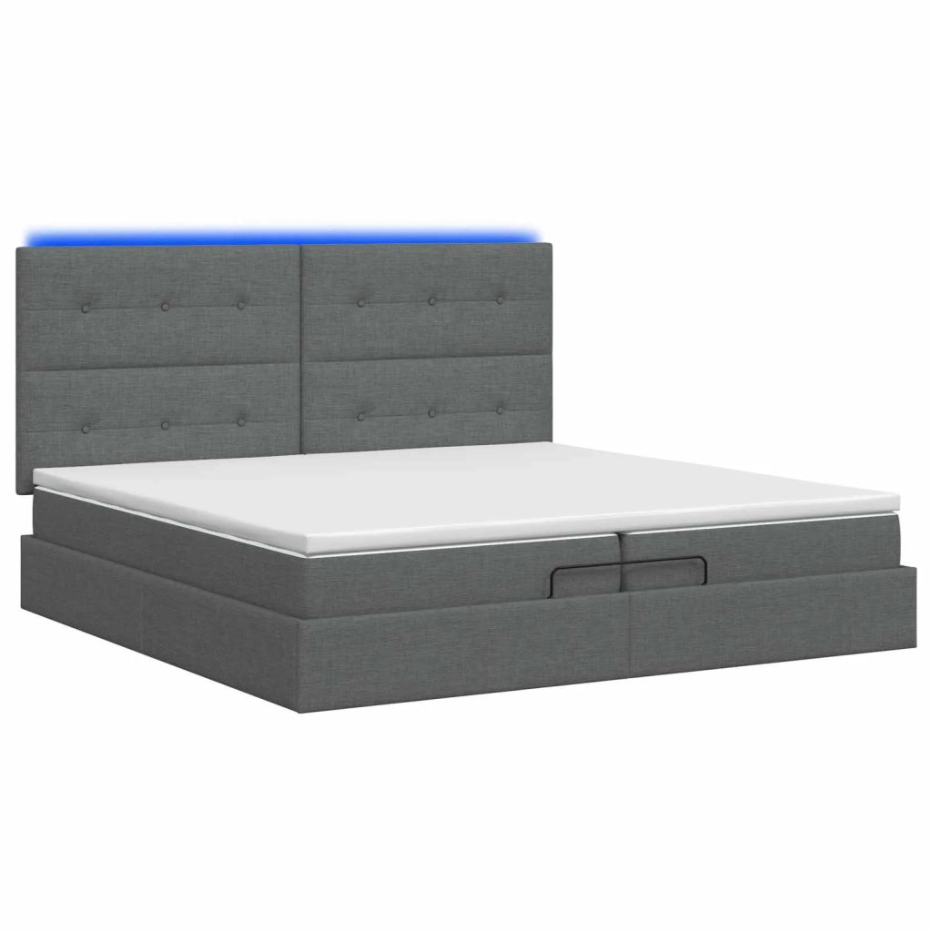Letto Ottomano con Materasso e LED Grigio Scuro 200 x 200 cm 3458098