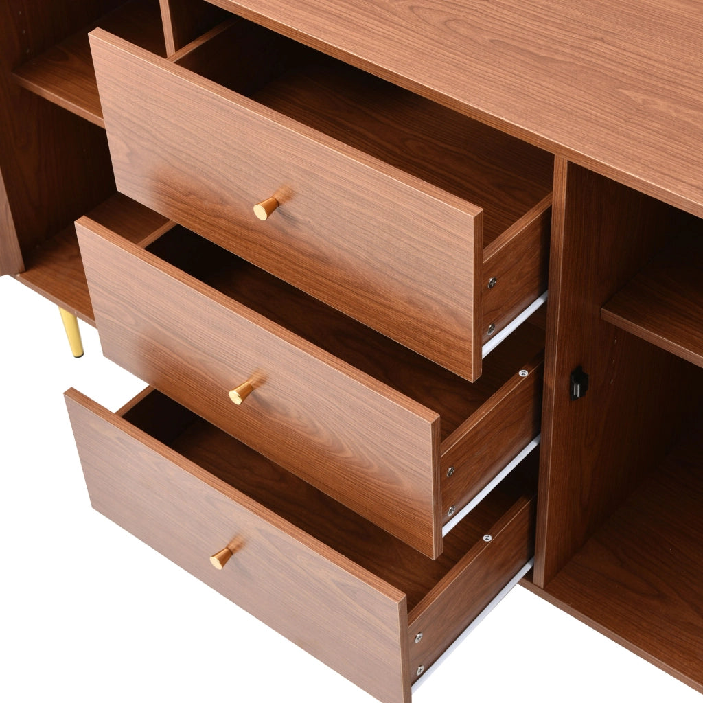 Madia con 2 ante e 3 cassetti ripiani regolabili in MDF e metallo color noce 150 × 40 × 90 cm