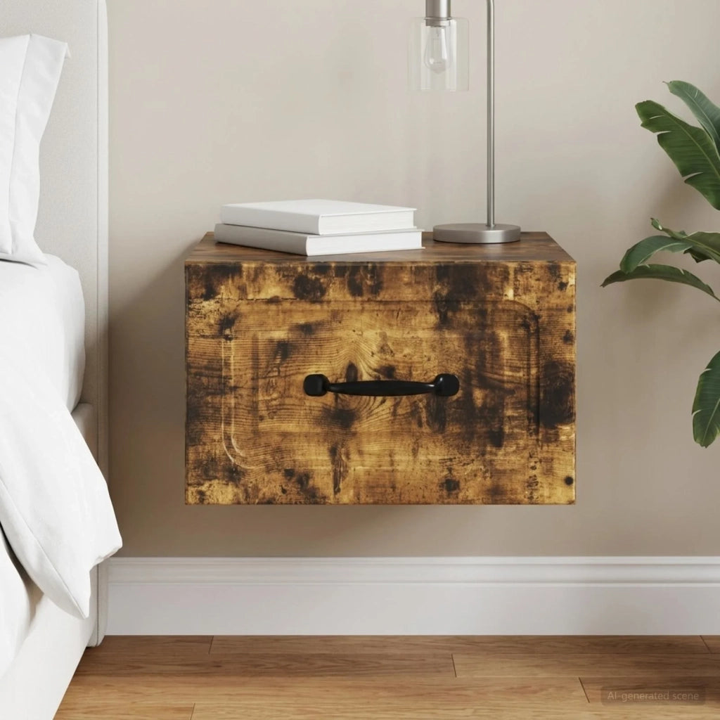 Mobiletto da notte a muro Rovere Fumo 34,5 x 33 x 20 cm 899285