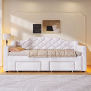 Letto imbottito 90x200 cm estensibile con LED e cassetti in MDF e compensato bianco
