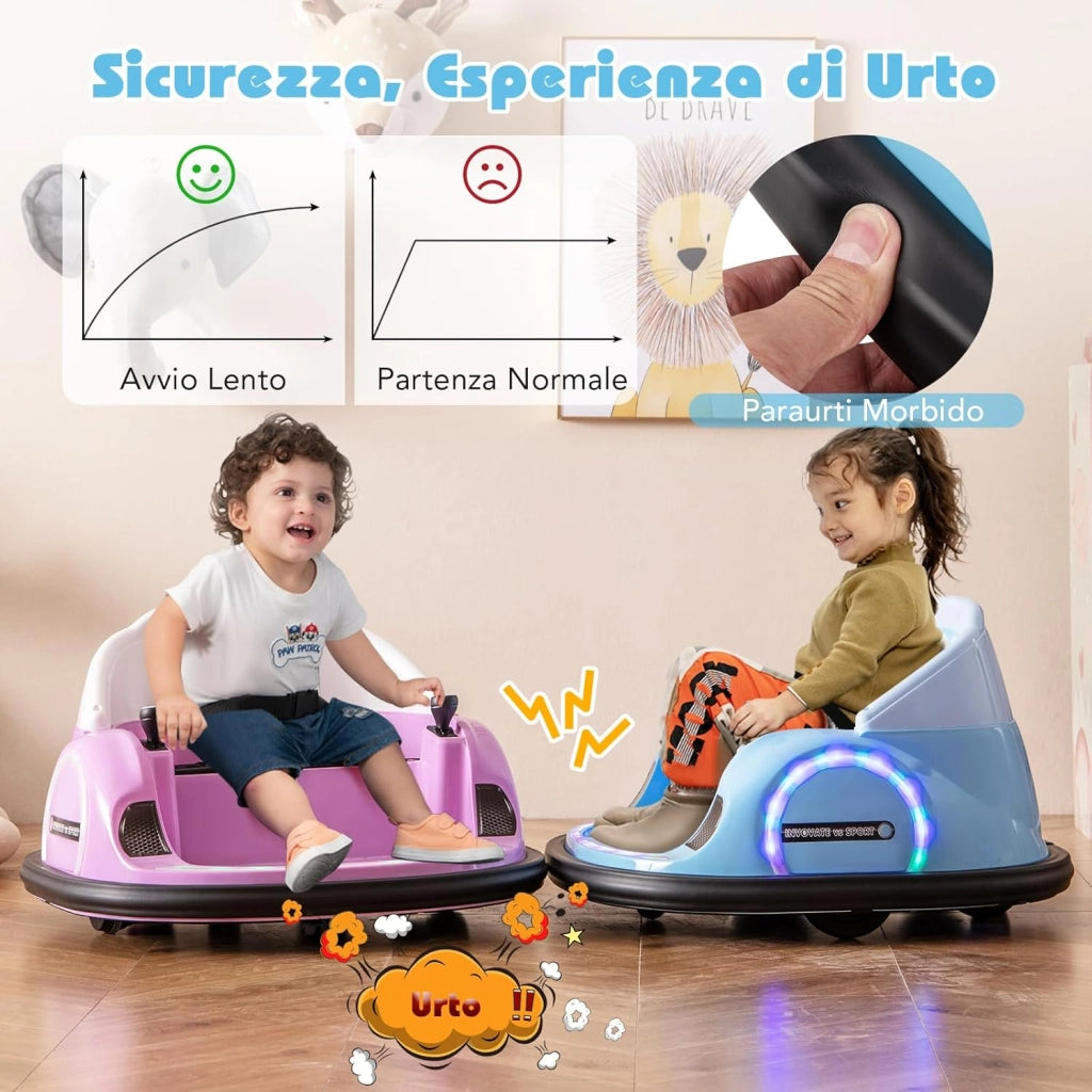 Autoscontro Elettrico per Bambini, Macchina Elettrica per Bambini con Luci LED, Connessione Wireless, Musica Giro a 360°, Macchina Cavalcabile per Bambini dai 18+ Mesi (Blu)