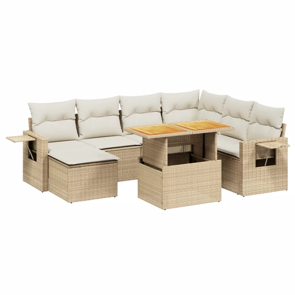 Set Divano da Giardino 8 pz con Cuscini Beige in Polyrattan