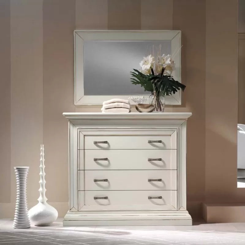 Specchiera rettangolare legno shabby bianco anticato 115x80x3 - Mobili 2G