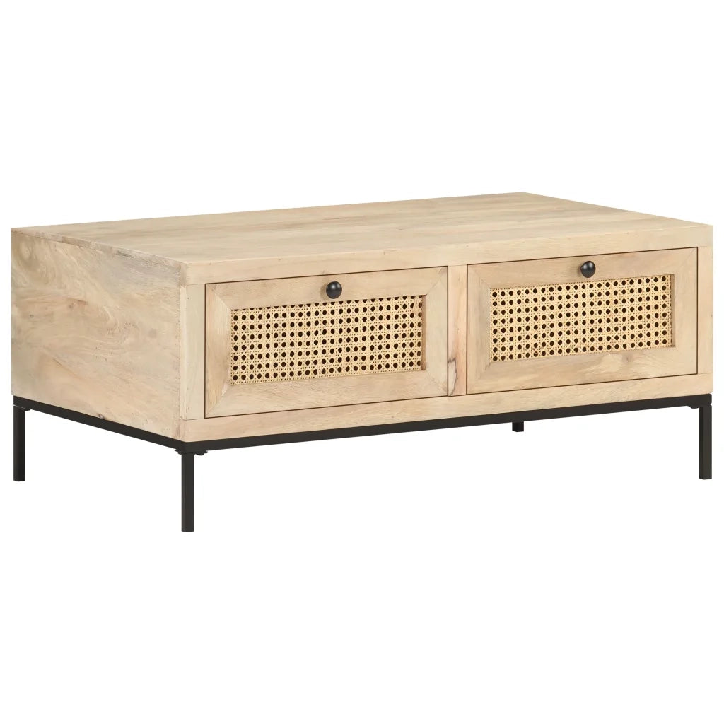 Tavolino da Salotto-Tavolino da soggiorno-Tavolo 90x50x37 cm Legno Massello di Mango e Canna