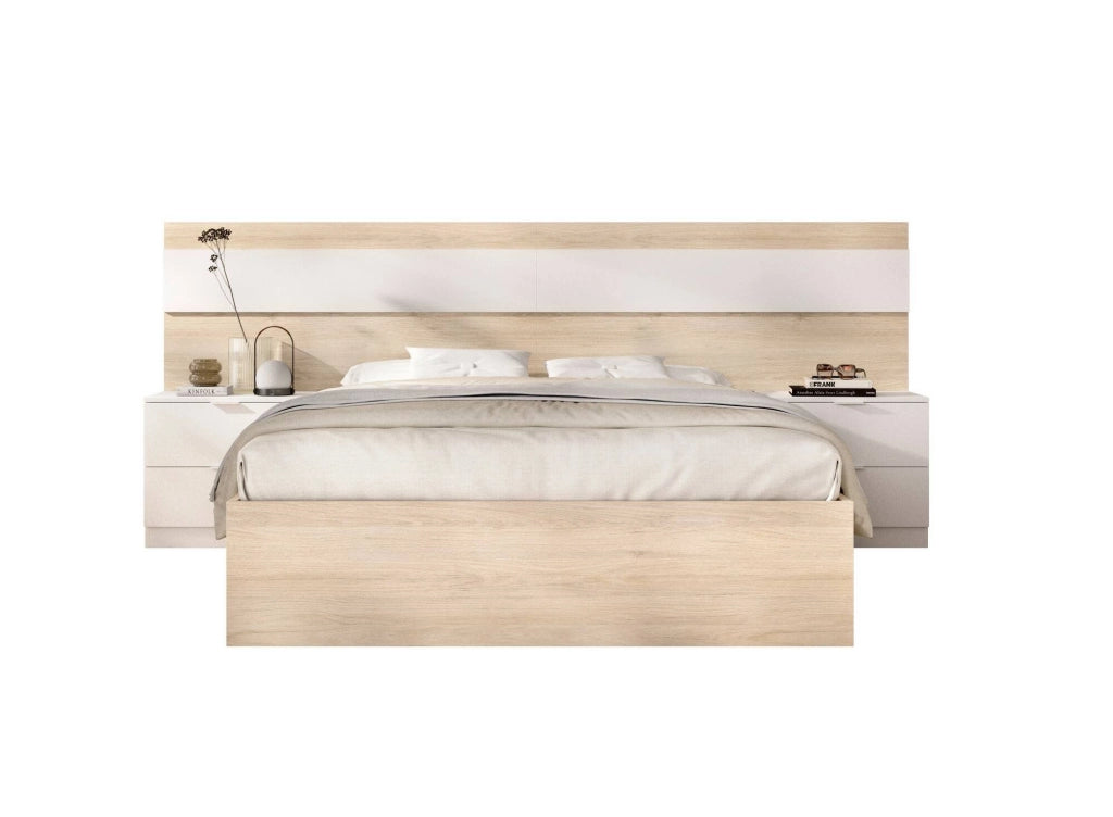 Letto matrimoniale Haima, Sommier per camera da letto, Giroletto per stanza, Struttura porta materasso, 267x205 h96 cm, Rovere e Bianco