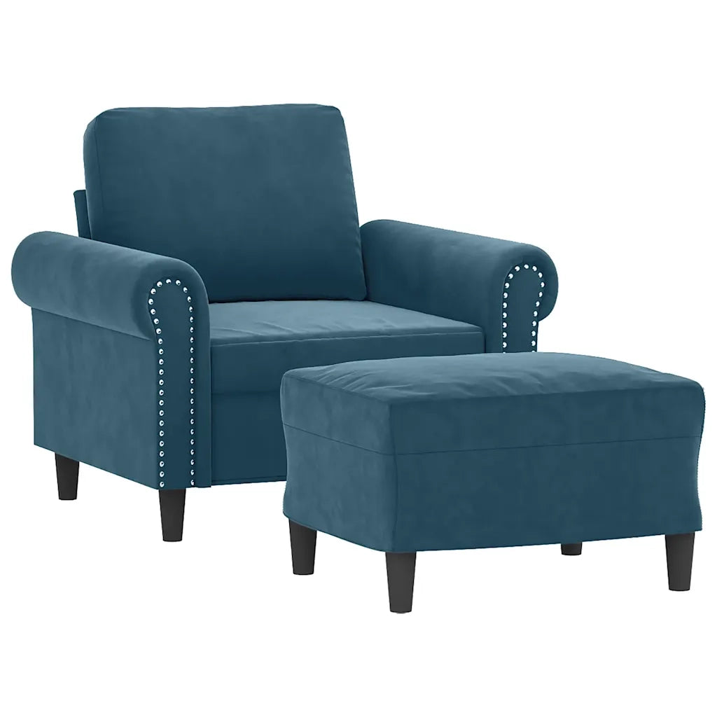 Poltrona con Poggiapiedi Blu 60 cm in Velluto