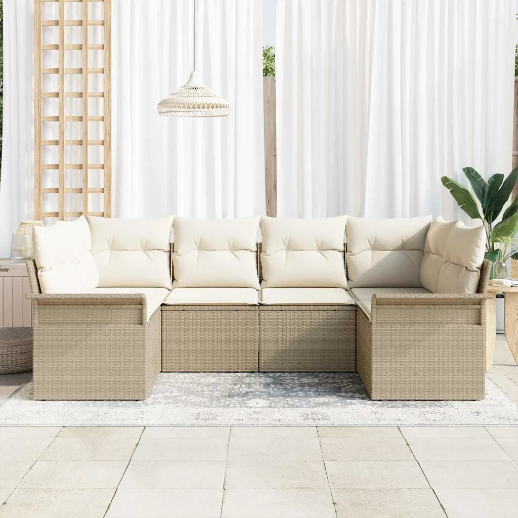 Set Divano da Giardino con cuscino 6 pcs Beige polyrattan