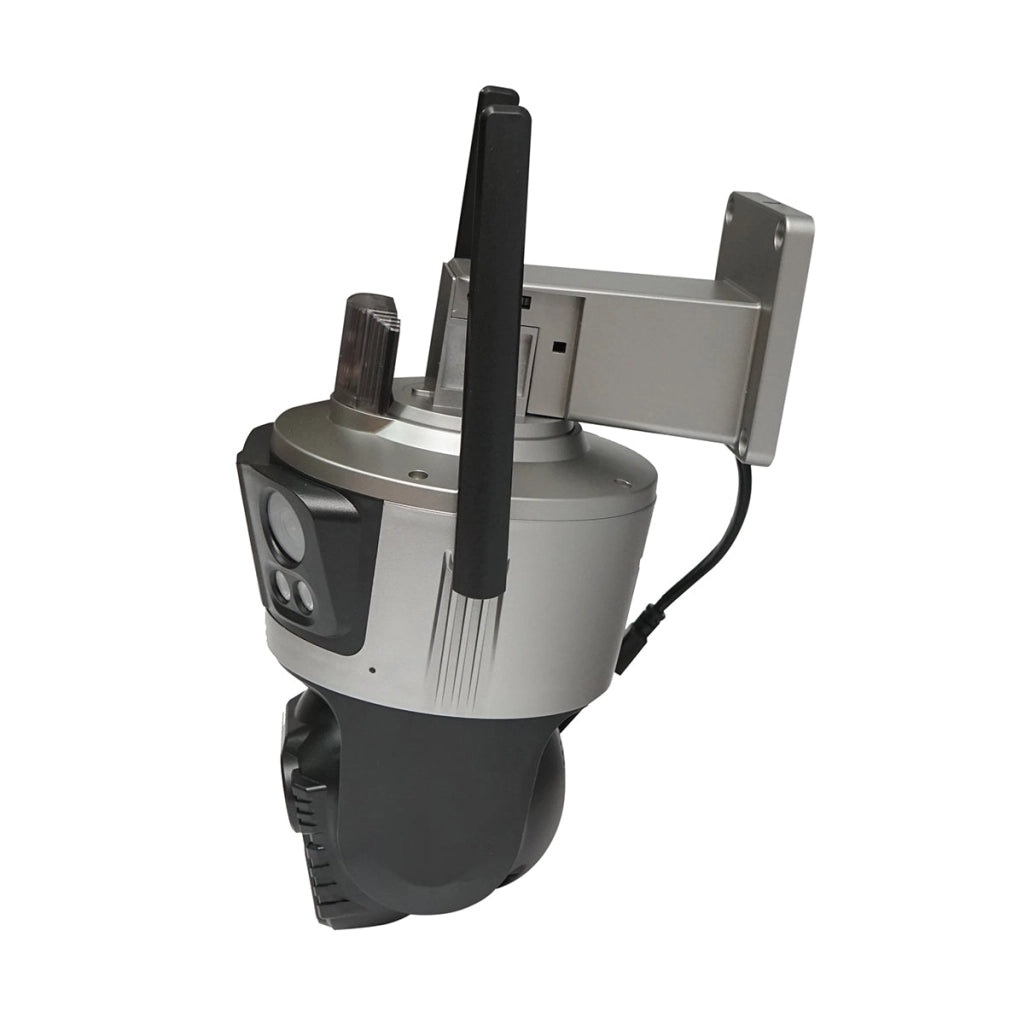 Telecamera di sorveglianza con 4 lenti, 3 obiettivi da 12 MP, 2 CPU dual control, P2P WIFI 2.4G, PTZ con sensore di movimento, allarme, visione notturna, rilevamento umano AI e applicazione iCSee
