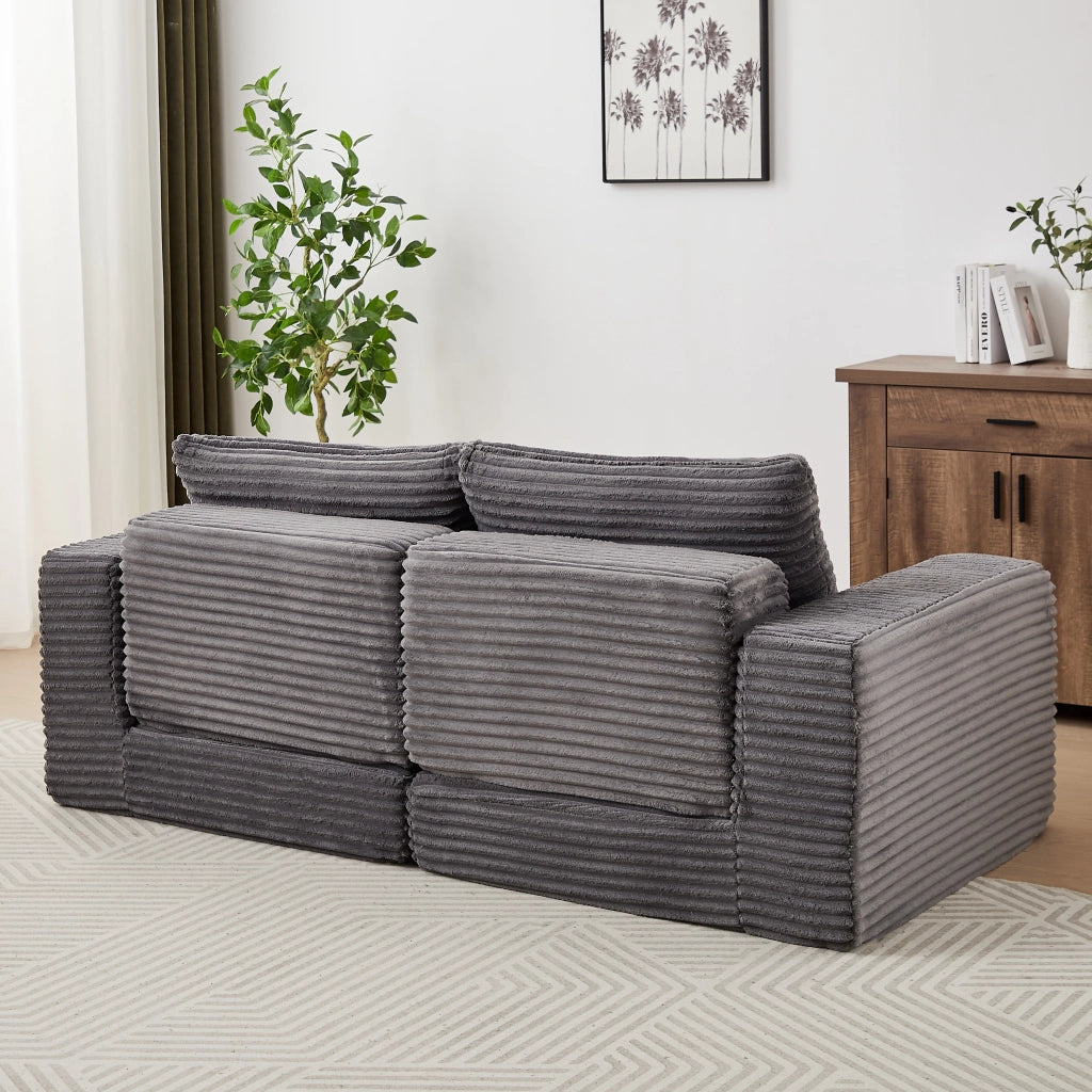 Divano Letto Modulare 2 in 1 con Pouf ¨C MINIMAL ¨C Velluto a Coste, Cuscini Inclusi