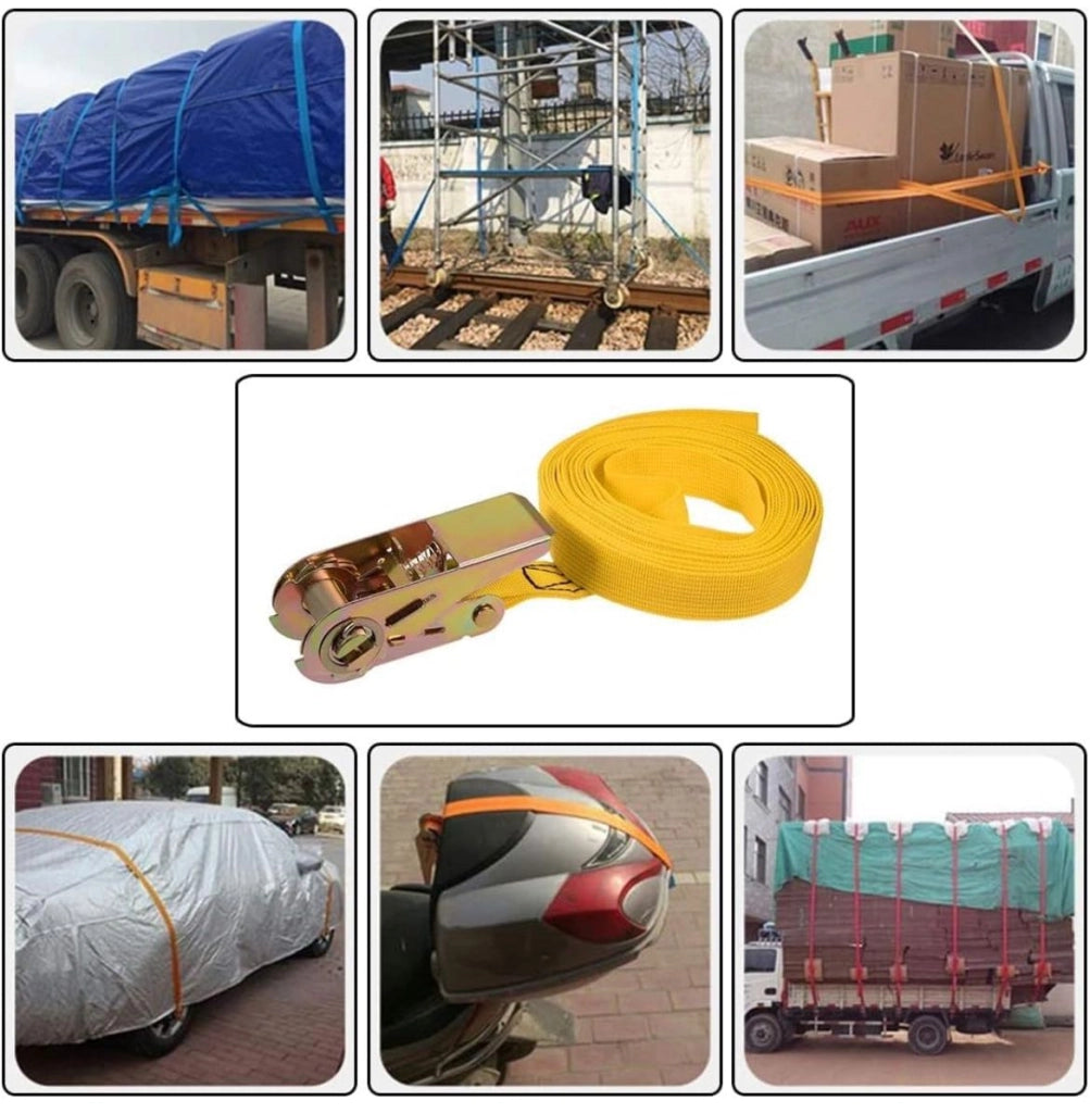 Set 2 Cinghie Ancoraggio a Cricchetto Cinghia Tensione 25mm x 5m 250kg 121004