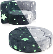 Divano Cuscino per Bambini Pieghevole 2 in 1, Poltrona Schienale Pieghevole per Bambini con Motivi Luminosi nel Buio, Divano Pieghevole per Camera da Letto e Soggiorno (Stella grigio)