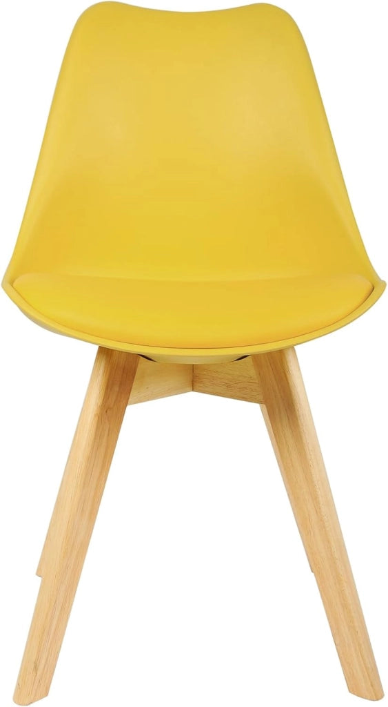 Sedie da Pranzo Set di 2, Sedie da Cucina, in Legno Massello e Pelle Sintetica, Capacità di Carico 150 kg, Giallo, BH29gb-2