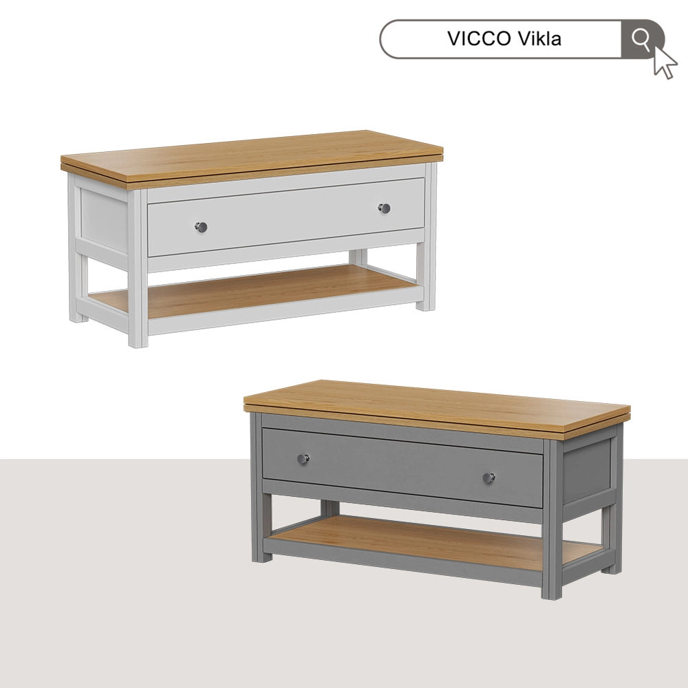 Vicco Tavolino salotto Bianco/quercia 100 x 40 cm con piano del tavolo pieghevole