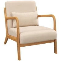 Poltroncina in Velluto con Struttura in Legno, Imbottitura con Molle a S e Cuscino, 61x78x76 cm, Beige