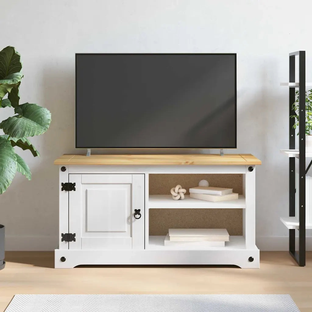 Mobile TV-Credenza per TV Corona Bianco 100 x 40 x 52 cm Pino massello