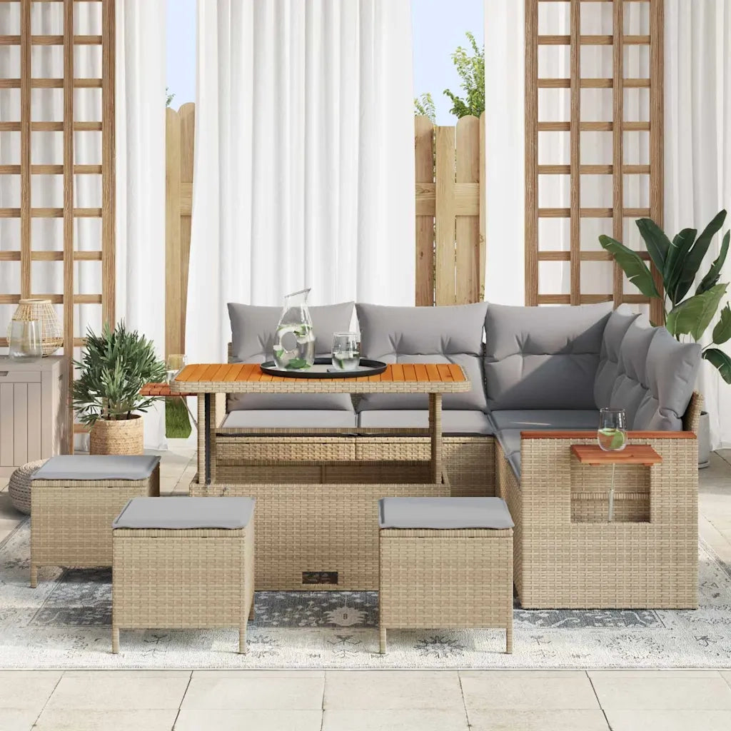 Set Divano da Giardino con cuscino 9 pcs Beige e Grigio Chiaro