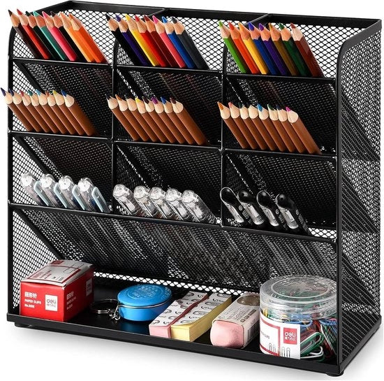 Organizzatore da Ufficio Multifunzionale per Ufficio e Scuola - Pennaiole con 9 Compartimenti (Nero)