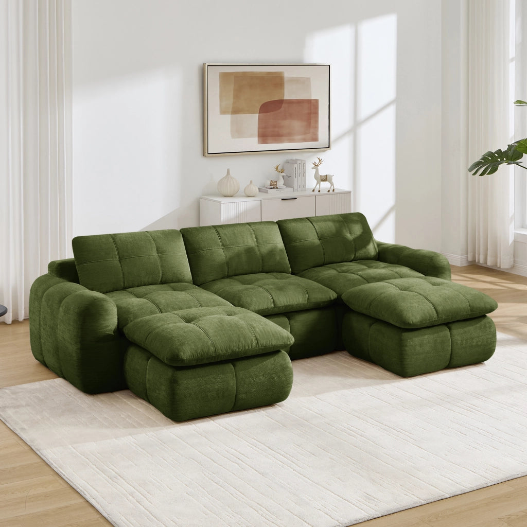 Divano modulare 3 posti - con seduta ergonomica e moduli separabili - in chenille verde