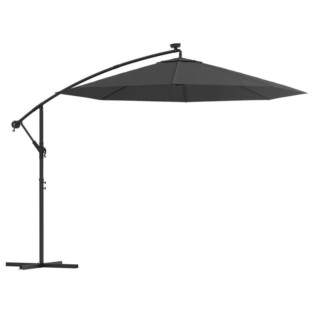 Ombrellone a Sbalzo con LED e Palo in Acciaio-Ombrello da giardino 300 cm Antracite