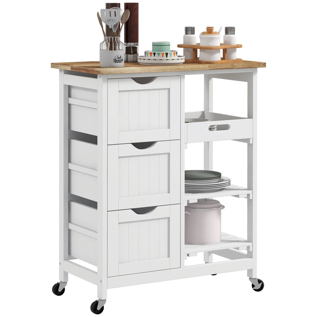 Tavolino da cucina con ruote e cassetti ¨C zephmum ¨C bianco 67x37x85,5 cm