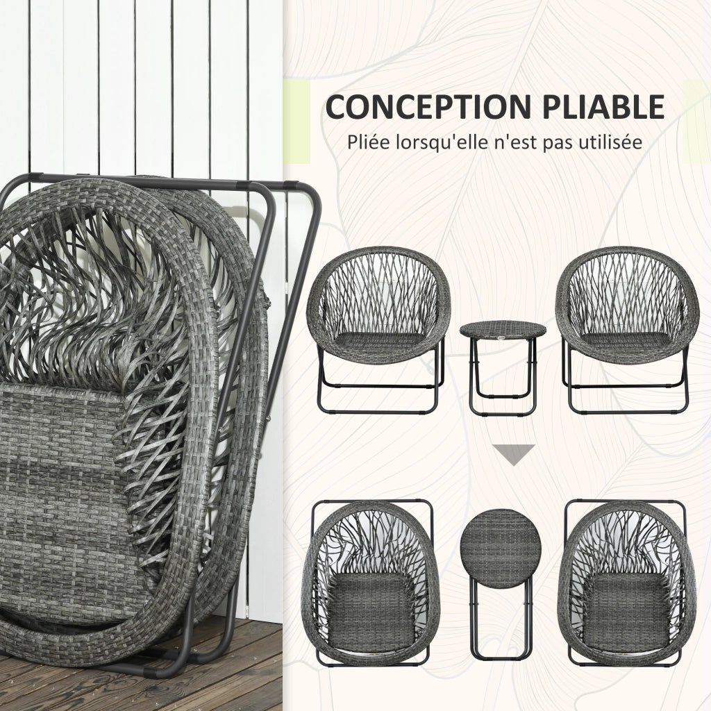 Set tavolo e sedie da giardino in resina pieghevole per 2 persone ¨C zephmum ¨C grigio