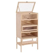 Gabbia per Criceti Roditori Porcellini d'India in Legno Massello Tetto Apribile 4 Ripiani Collegati con Rampe 60x40x120cm