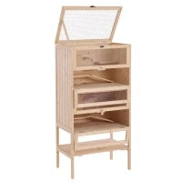 Gabbia per Criceti Roditori Porcellini d'India in Legno Massello Tetto Apribile 4 Ripiani Collegati con Rampe 60x40x120cm