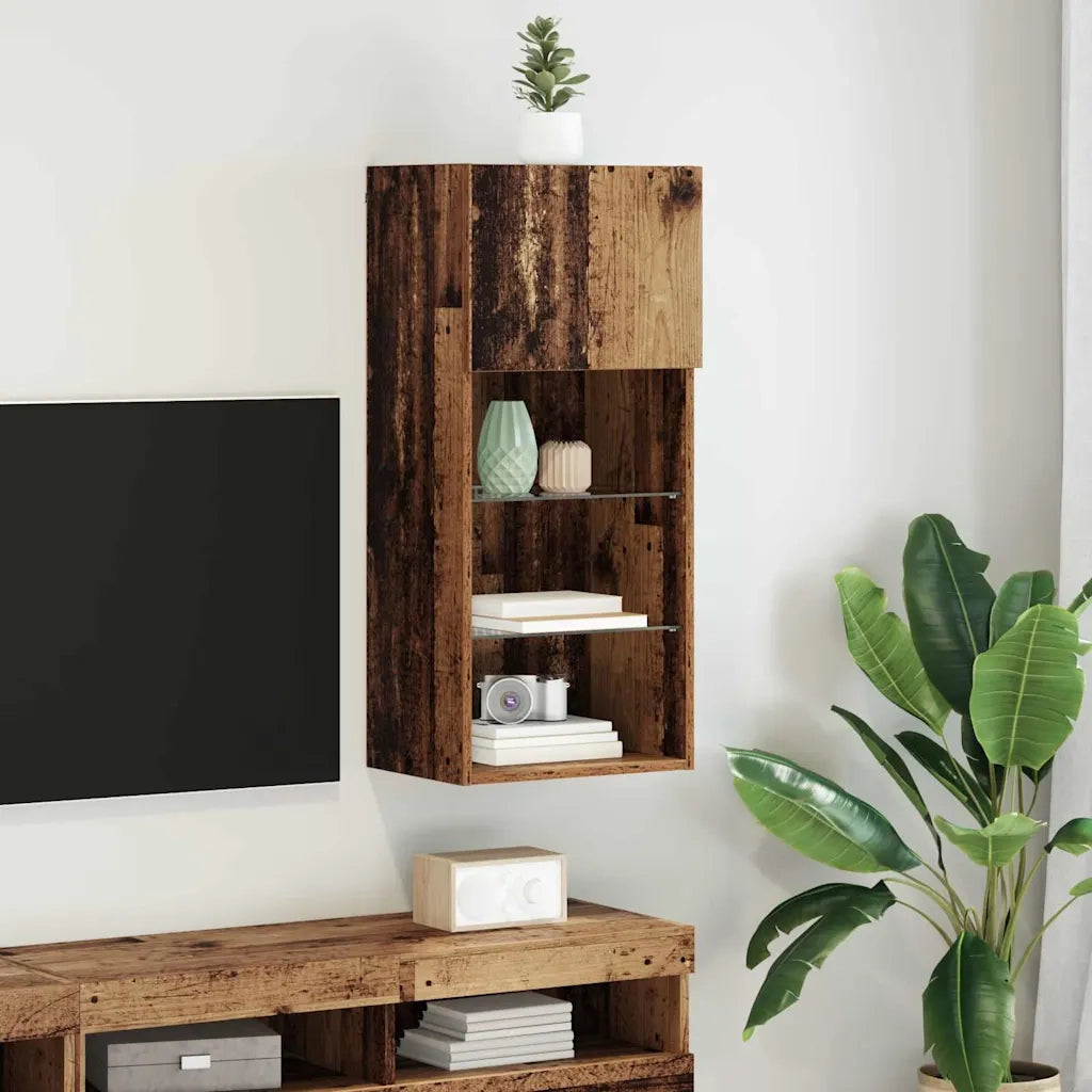 Mobile TV da Parete con LED Legno vecchio 40,5 x 30 x 90 cm 882954