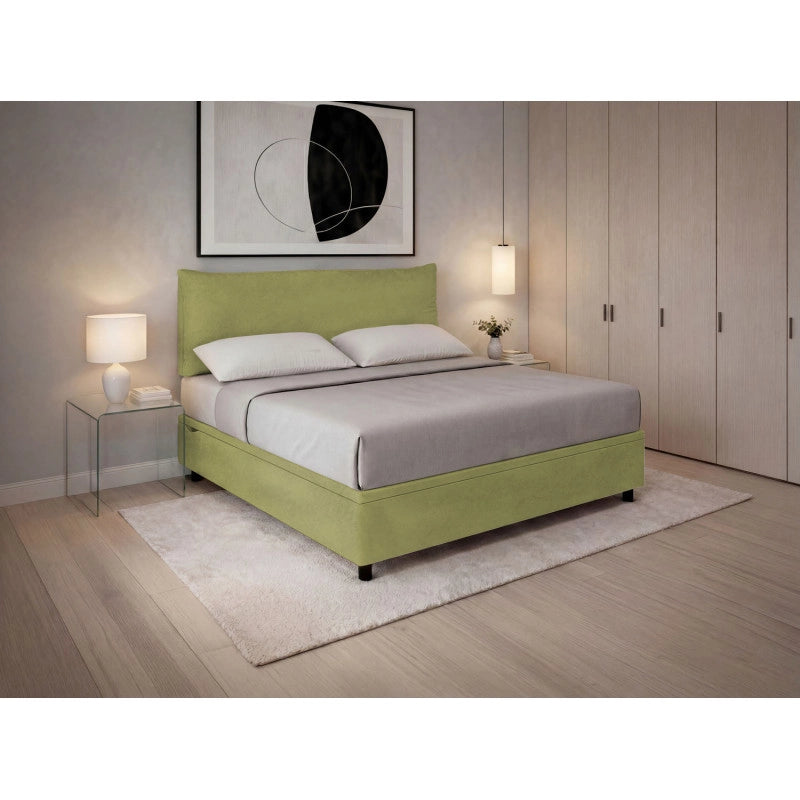 Letto imbottito Letto Matrimoniale alla Francese 140x190 cm Soft - Contenitore,Microfibra,Tè verde