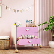 Cassettiera per bambini ULEVR 60x40x60 cm con 3 cassetti, rosa e bianco