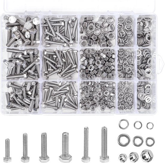 Assortimento di viti, bulloni e martelli - 510 pezzi - Acciaio inossidabile - M4 M5 M6 - Per progetti DIY - Incluso set di chiavi a croce.