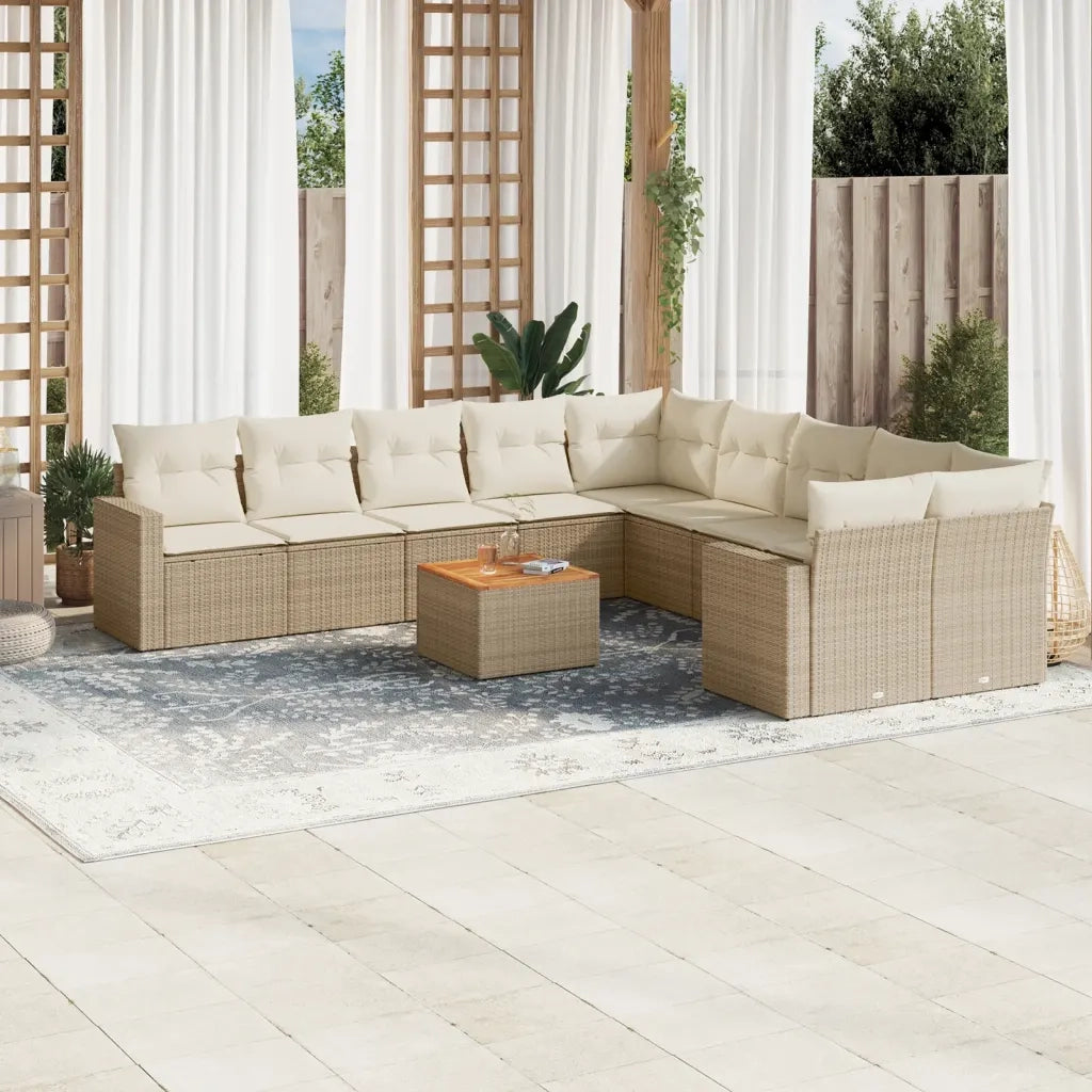 Set Divani da Giardino 11 pz con Cuscini Beige in Polyrattan 3256646