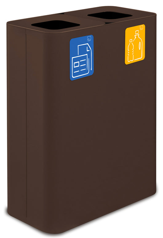 Pattumiera Sistema di Raccolta Rifiuti 60x30xh80 cm In Acciaio Verniciato Doppio Scomparto Marrone