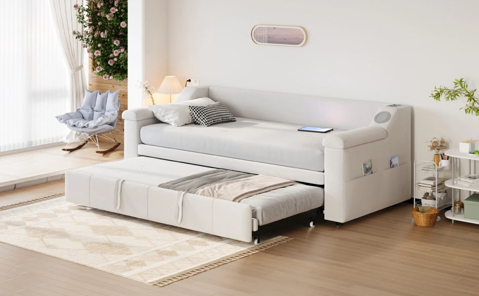 letto divano imbottito velluto beige 90 x 190 cm