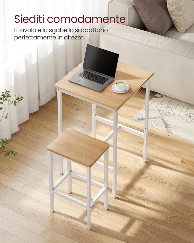 VASAGLE Tavolo da Bar con Sgabelli, Tavolo Cucina 60 x 60 x 90 cm, Sgabello di 30 x 40 x 65 cm, Sala da Pranzo, Rovere Dorato e Bianco Nuvola LBT017W09