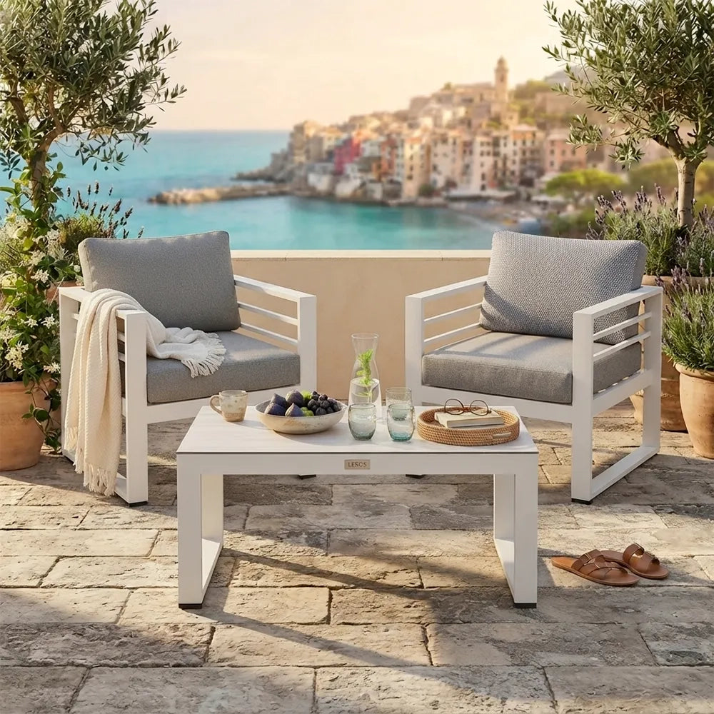 Due Poltrone e Tavolino Leros  Grigio/Bianco