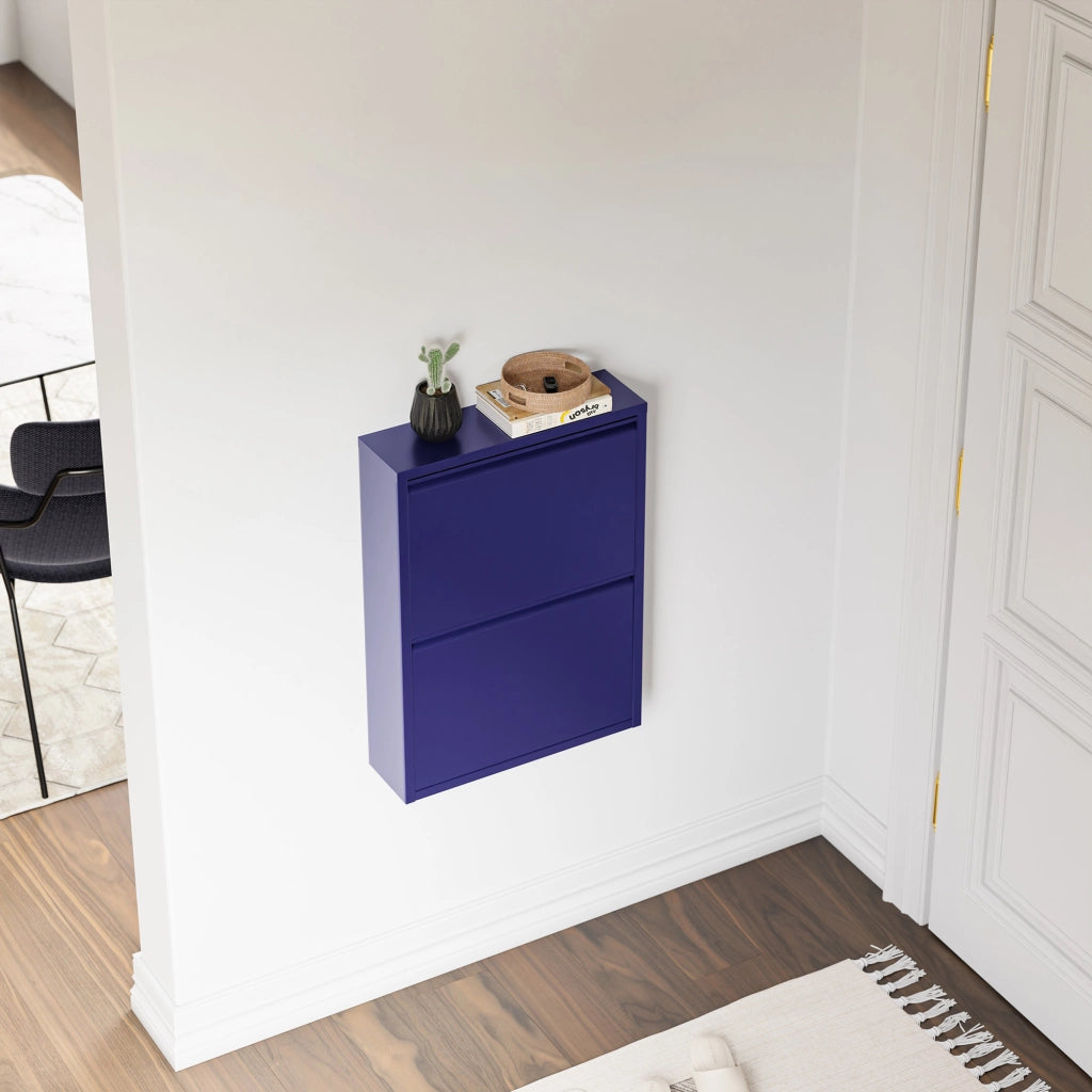 Scarpiera Sokndal con 2 Contenitori Ribaltabili Portascarpe in Metallo - Blu Notte [en.casa]