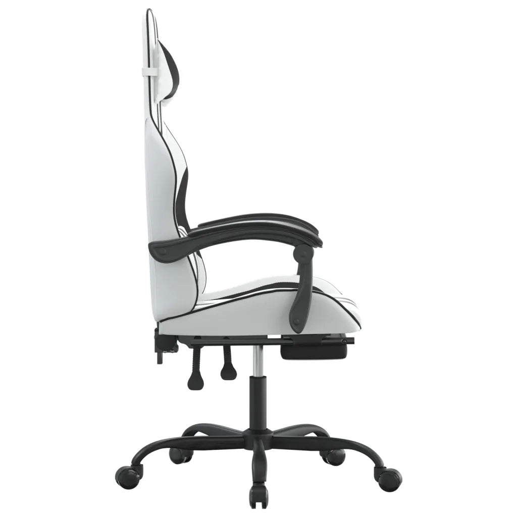 Sedia da Gaming Girevole Poggiapiedi Bianco e Nero Similpelle 349541