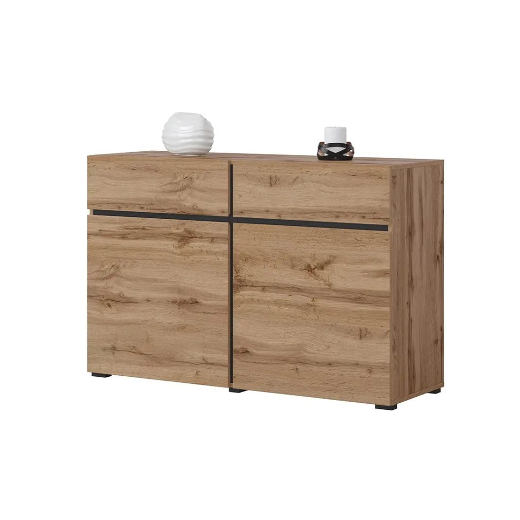Buffet 120cm colori rovere e nero collezione HAVANA. Credenza design con 2 porte e 2 cassetti.