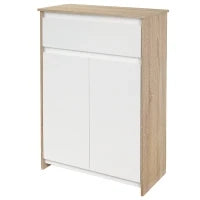 kleankin Mobile Bagno Multiuso, Mobiletto da Bagno con Armadietto e Cassetto, Salvaspazio, Color Legno e Bianco 60x30x90cm