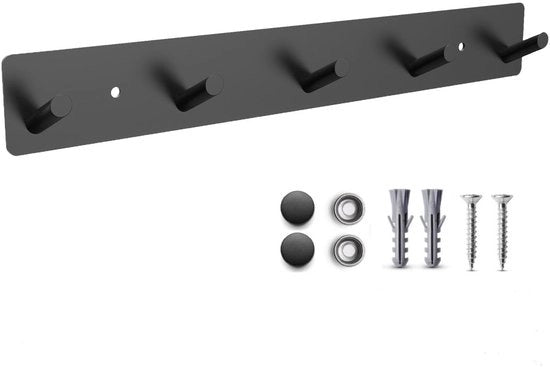 Capocassa a muro, capocassa con 5 ganci, gancio metallico, gancio per camera da letto, bagno, cucina, capocassa a muro (nero) (viti)