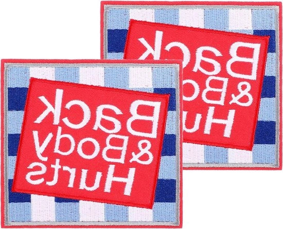 Punti di pressione in schiena e corpo - 2 pezzi - patch con bordatura applicabile - cravatta blu lavoratore costruttore - patch divertente per zaini, cappelli resistenti, giubbotti, borse.