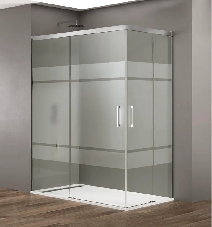 Box doccia angolare BASIC apertura al vertice 85x70 cm (80-85/65-70) cromo lucido vetro satinato