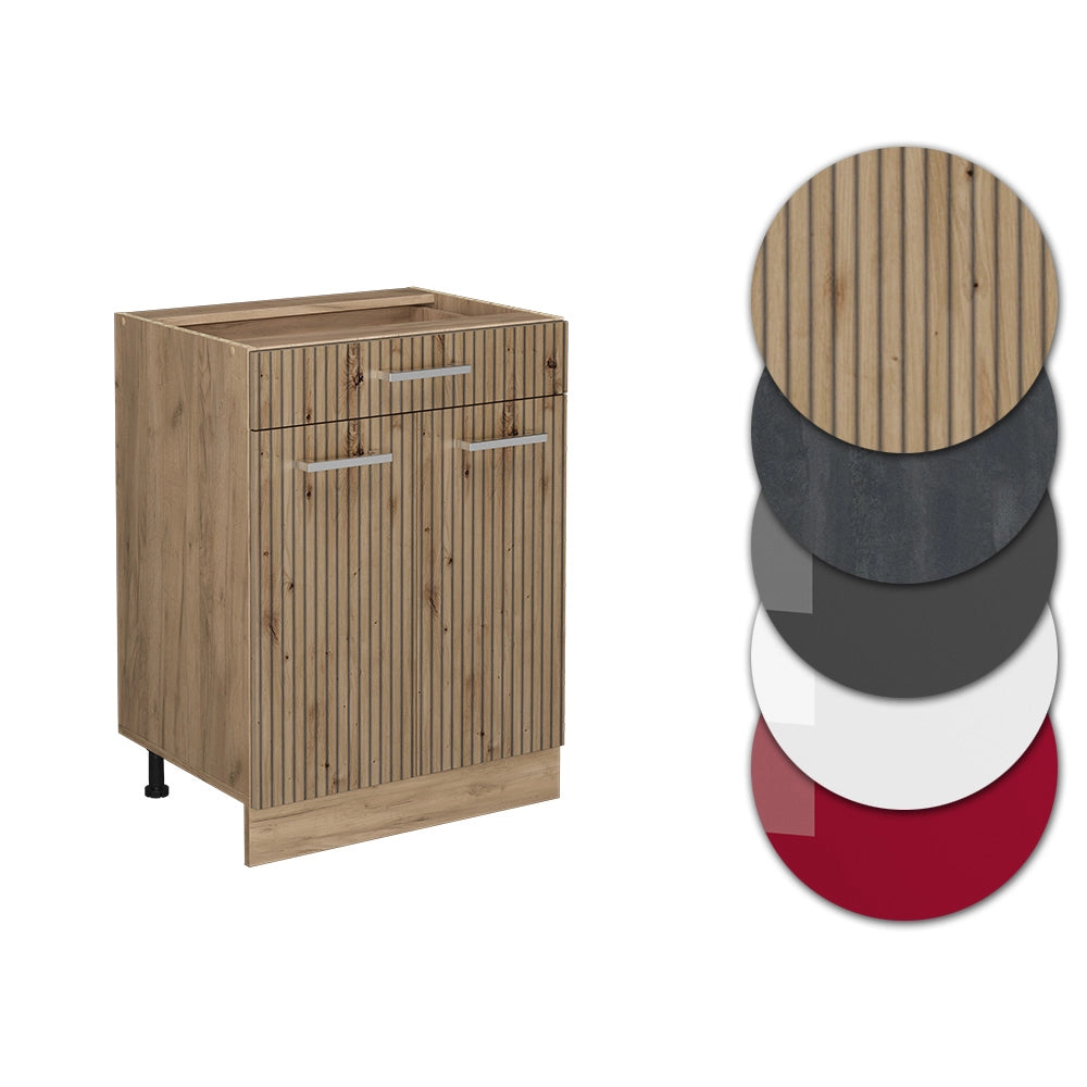 Mobiletto base per cucina R-Line Rovere artigianale/Rovere dorato 60 cm con cassetto, PL Rovere Vicco