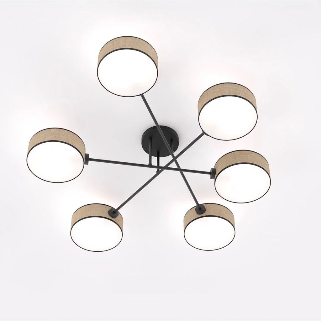 Lampada a sospensione Maga in acciaio nero e rattan
