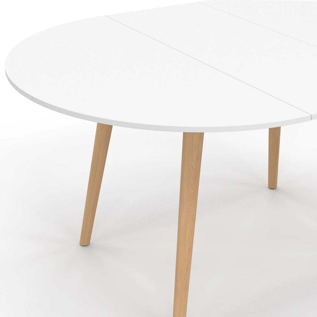 ANGELA tavolo da pranzo rotondo allungabile 4-8 persone gamba in legno bianco 110-150 cm