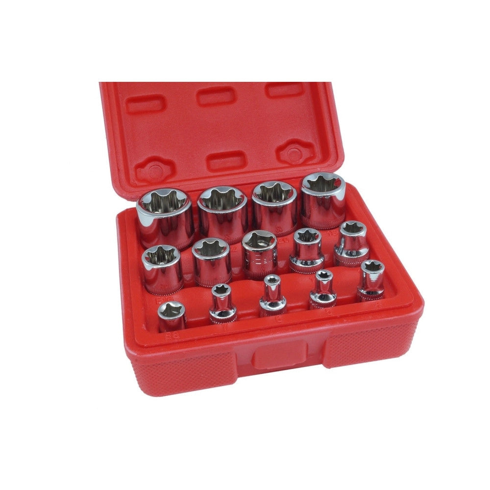 Trade Shop - Set Kit 14 Pz Chiavi A Bussole Torx In Lega Da 4 A 24 Mm Attacco 1/2" 1/4" 3/8" -