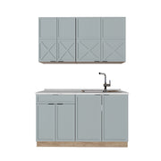 Cucina completa Fame-Line Blu-grigio chiaro/Rovere dorato 140 cm, PL Marmo Vicco