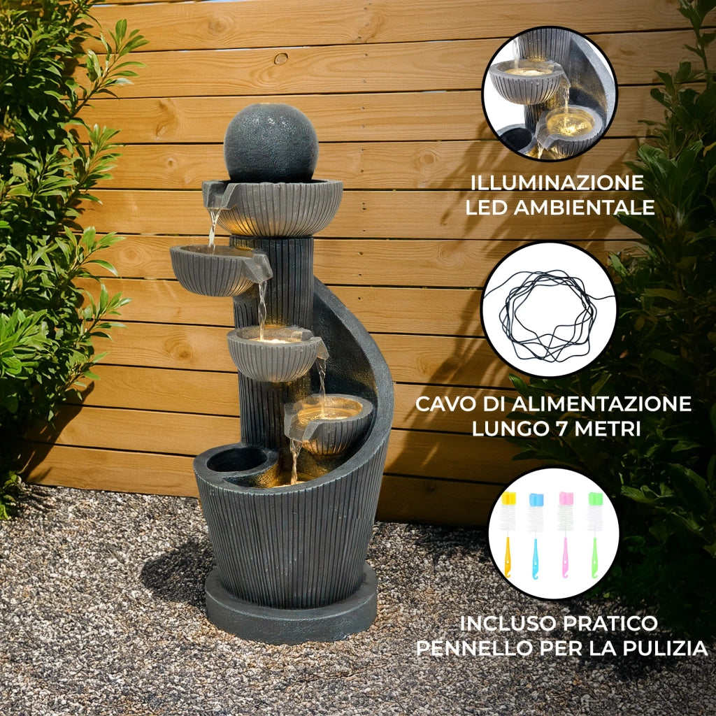 Fontana da Giardino Elettrica con LED e Cascata – Spiral Springs