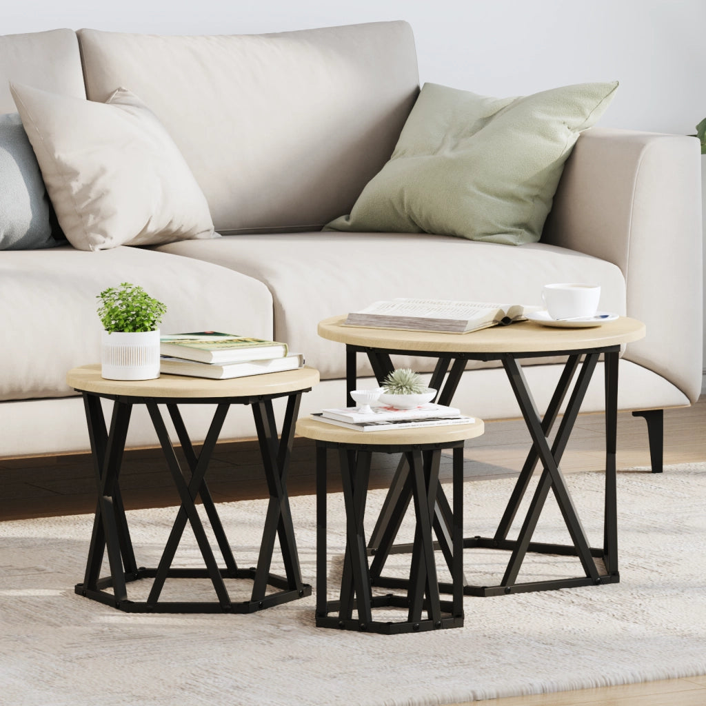 Tavolini Nesting 3 pz in Rovere Sonoma in Legno Ingegnerizzato